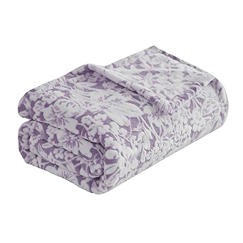 Fy Fiber House Flannel Fleece Throw Blanket Super Soft Lightweight Microfiber With Flower Print For Couch, 50"X60", Lavender #TOP7