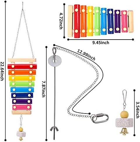 3Pcs Chicken Xylophone Toys with 8 Metal Keys,Suspensible Wood Toy for Hen,Chicken Veggies Skewer Fruit Holder with Grinding Stone