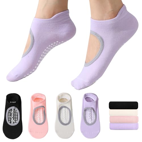 Dodulifc Pilates Socks with Grips for Women, Yoga Socks, Crew