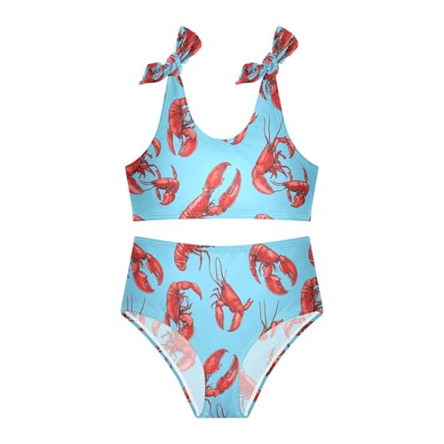 Wusikd Red Lobster Girls Swimsuits Two Piece Blue Swimwear Bikini Set for for Girls Size 3T3