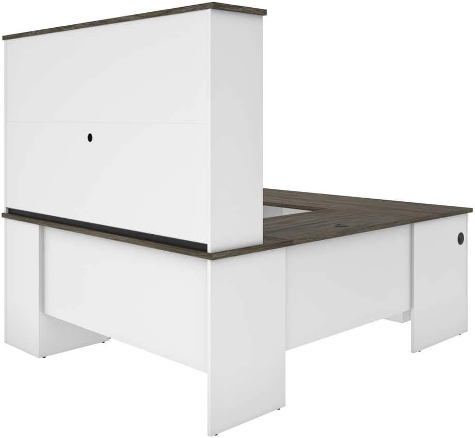 Bestar Norma 71W U or L-Shaped Executive Desk with Hutch in Walnut Grey & White