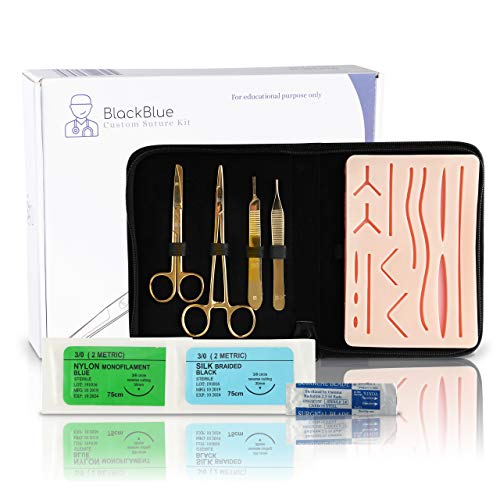 BlackBlue Custom Suture Kit - Practice Surgery and Suturing Kit for Medical Students - True Skin for Stitches, Suture Thread with Needles, Suture Pad, Instruments - Complete Student Training Kit