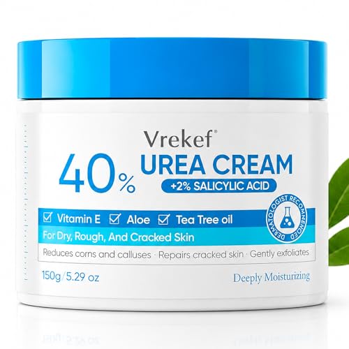 VREKEF Urea Cream 40 Percent with 2% Salicylic Acid, Urea Cream 40 Percent for Feet Maximum Strength, Foot & Hand Cream for Dry Cracked Heels, Callus Softener for Rough Thick Skin, 5.29 oz