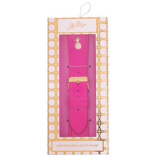 Lilly Pulitzer Geniune Leather Watch Band Sized to Fit 38mm, 40mm, 42mm, & 44mm Smartwatches, Compatible with Apple Watch Series 1-6, Roxie Pink
