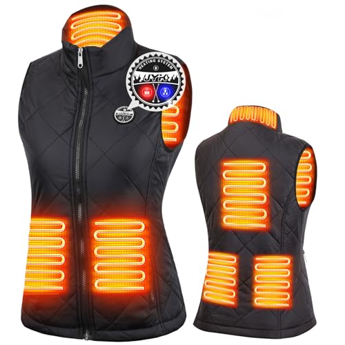 JYK Women's Heated Vest with 3 Heating Levels, 6 Heating Zones,Neck Heating Jacket Washable (Battery Pack Not Included) (US, Alpha, Medium, Regular, Regular)