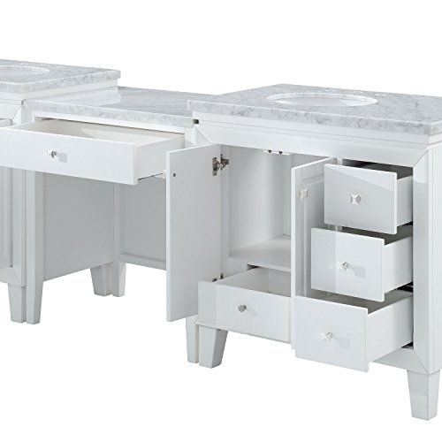 Silkroad Exclusive Bathroom Vanity Carrara White Marble Top Single Sink Cabinet, 103" #TOP6