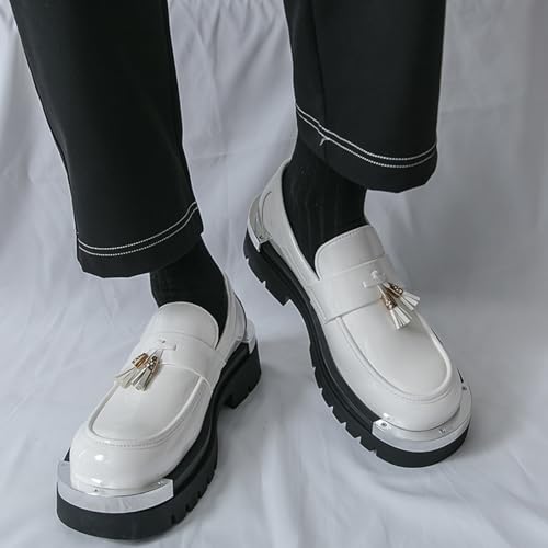 Men's Patent Leather Metal Decoration Chunky Platform Penny Loafers Luxury Round Toe Slip-On Lug Sole Dress Shoes Daily Non-Slip Shock Absorbing Outdoor Work Shoe2