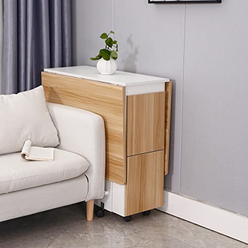 Vanspace Folding Dining Table And Chairs Set For 4 Drop Leaf Kitchen Table For Small Spaces With 2 Tier Storage Racks Multifunction Space Saving Table Extension Dinner Table Wood And White #TOP6