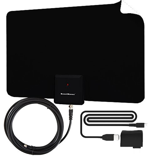 Supreme Amplified Boostwaves Razor 50 HDTV Indoor Flat Leaf Antenna with RG6 Cable