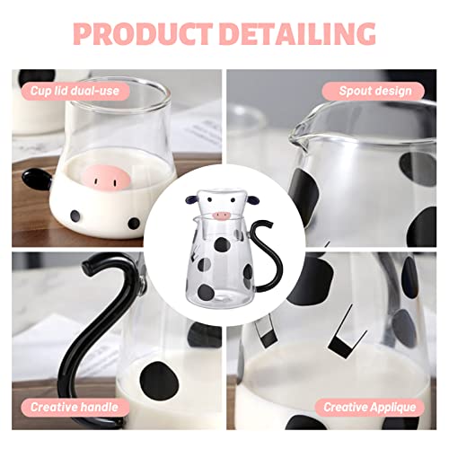 Foto von Lieblich Eisbeständig Ml Design Cartoon Trinken Saft Getränk Wärme Einzugsbecher Nachttisch Glaskaraffe Milchkrug Wasserkaraffe Kuh Muster Milchkaraffe Glas