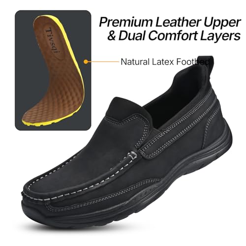 Image of Hand Free Casual Shoes for Men - Leather Slip-On Loafers with Elastic Heel & Latex Footbed - Lightweight EVA Walking Shoes