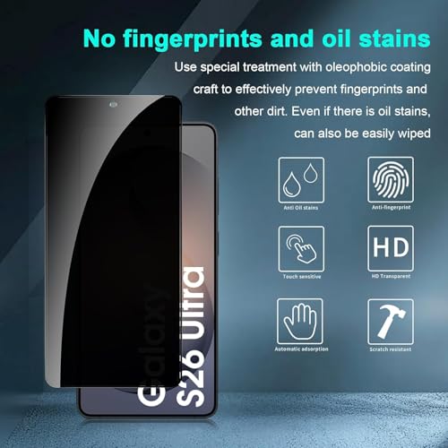Image of FabeKeePrivacy Tempered Glass Screen Protector for Samsung Galaxy S26 Ultra (6.9 inch) | Anti-Spy | Fingerprint Unlock Compatible | Full Screen Coverage | HD Clarity | Easy Installation | 1 Pack