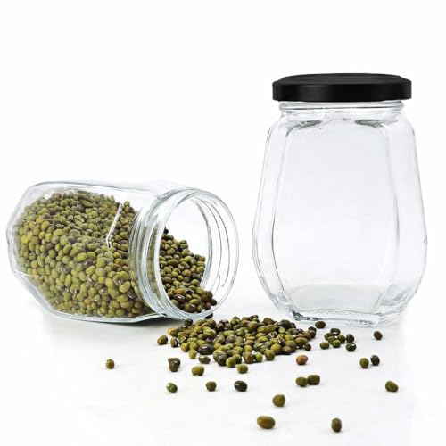 Image of Glass Jar with Air Tight Metal Lid I Kitchen Storage Jars for Spices, Coffee, Sugar & Dry Fruits I Grocery Storage Container I Kitchen Pantry Organiser Jar (CROWN SHAPE GLASS JAR - 750 ML - PACK OF 4)