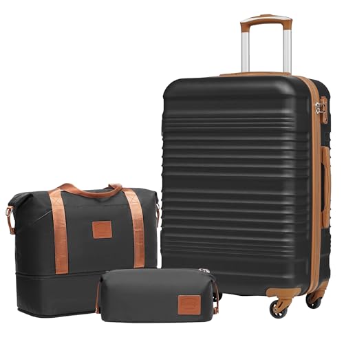 COOLIFE Suitcase Large, 24-Inch Luggage Sets 3 Piece Suitcase Set ABS Hard Shell, Trolley Carry On Suitcase with Expandable Travel Duffels Bag ＆ Toiletry Bag Included TSA Lock and 4 Spinner