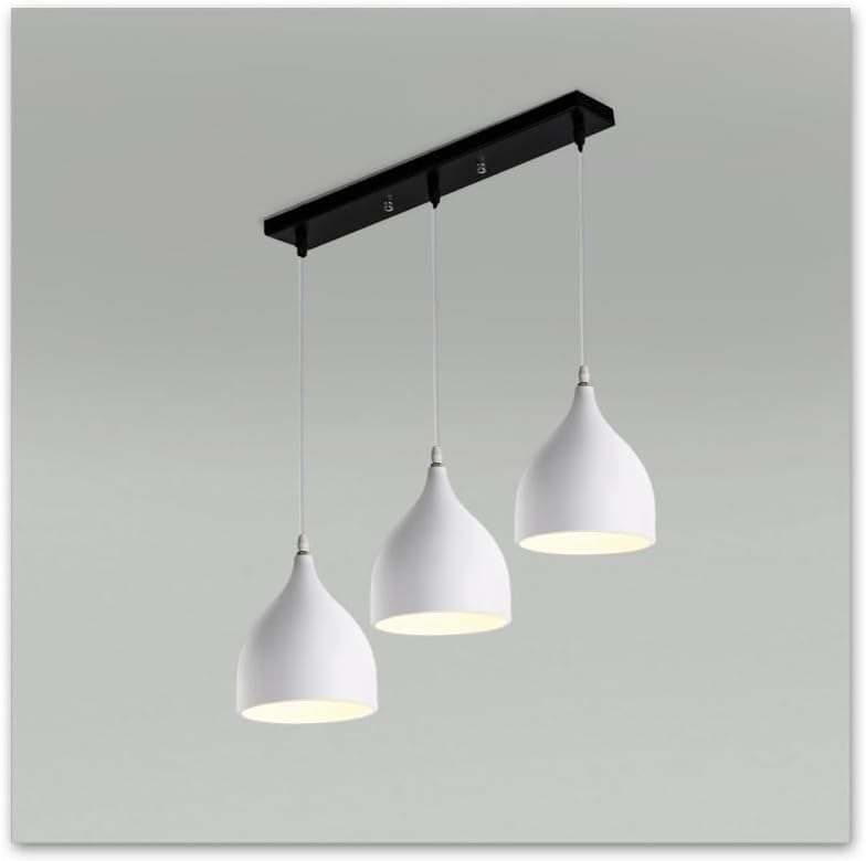 GreyWings Modern Triple White Dome Pendant Hanging Light for Ceiling, Aluminium, Drop, Antique Decor, (Bulb is not Included) White, 3 Lamp Linear Set