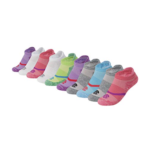C9 Champion Girls' Heel Shield Sock, Pink/Grey/Blue, Large #TOP7