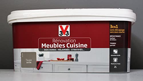 V33 Peinture pour rénovation de meubles cuisine (Bois vernis-Mélaminés-Stratifiés) Satin Taupe 2 L