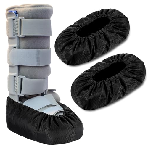Shyyween 2 Pcs Air Cam Walking Boot Covers for Medical Fracture Waterproof Cast Boots Shoe Covers for Broken Foot Ankle Recovery Protection Machine Rain(Black,Small)