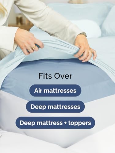 Image of Extra Deep Full Fitted Sheet - Single Fitted Sheet Only - Ice Blue | Easily Fits 18 inch to 24 inch Mattress, Soft, Wrinkle Free, Breathable & Comfy, Extra Deep Pockets Hotel Luxury Fitted Sheet