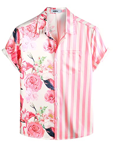 VATPAVE Herren Flamingo Hawaii Hemd Männer Freizeit Kurzarmhemd Sommer Strandhemd Blumen Hemden