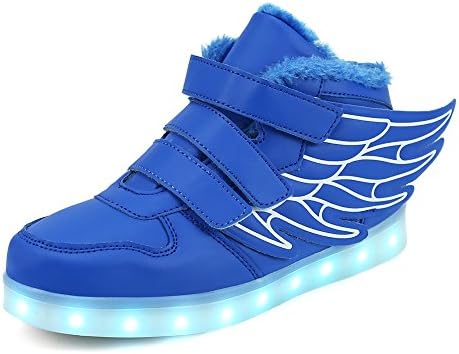 Qkettle Kids High Top Wing LED Lights Up Sneakers Boys Girls Shoes(37 M EU/4.5 M US Big Kid,Blue)
