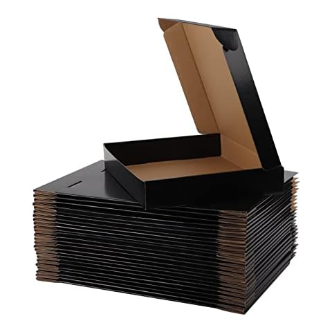 Hoikwo 25 Pack 13x10x2 Shipping Boxes for Small Business, Black Packaging Cardboard Boxes, Moving Mailing Packing Box Cover
