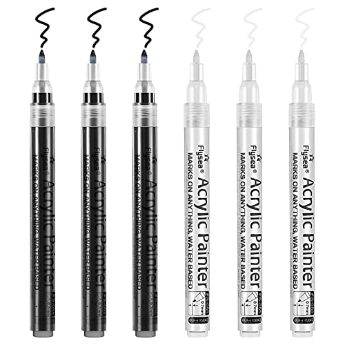 6 Piezas Rotuladores Acrilicos 0.7mm, Rotuladores Pintura Acrilica, Marcador Acrilico Negro, Rotuladore Acrilico Blanco, Rotuladores para Pintar Piedras, para Dibujar, Madera, Vidrio, Metal, Porcelana