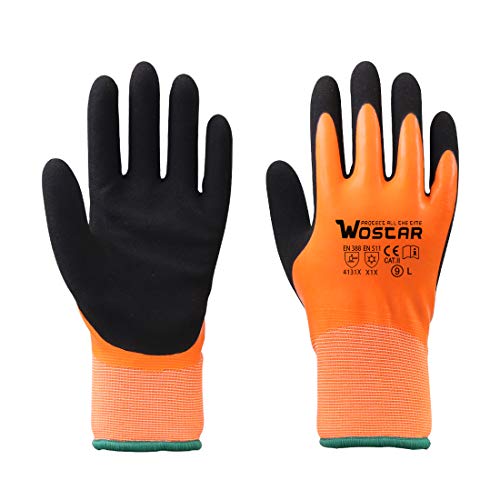 Winter Work Large Gloves For Women, Orange Fleece Lined Waterproof Latex Seamless Knit Glove Coated Smooth Grip On Palm Fingers Safety Work Gloves #TOP24