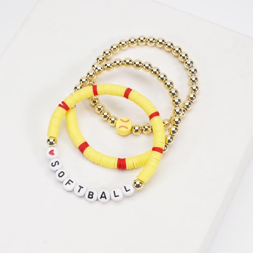 Image of Football Baseball Soccer Beaded Bracelets for Women Stackable Game Day Sports Theme Bracelet