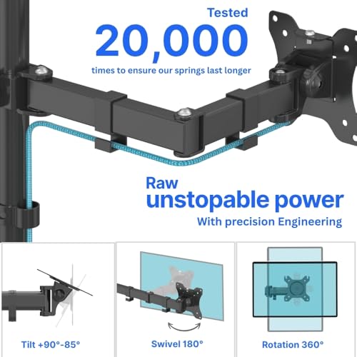 Image of UNIQ Mounts Quad Monitor Mount for 13 to 27 Inch Screens, 4 Arm Heavy Duty Stacked Desk Setup with Swivel, Rotation, Tilt, VESA 75x75 /100x100, 8kg Capacity per Arm, C Clamp & Grommet