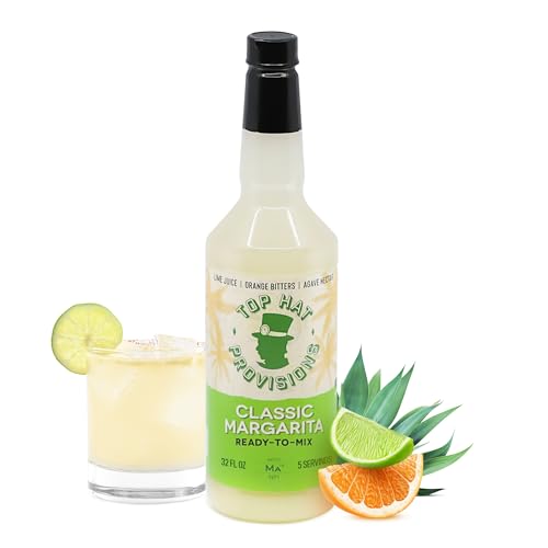 Top Hat Classic Agave Lime Margarita Mix - Handcrafted with Agave Nectar & Natural Lime Juice - Lower in Sugar and Carbs - Cocktail Mix - Margarita Mixer - 32oz Bottle