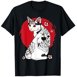 Ventilador Samurai Blanco Japanese Samurai Senpai Cat Tattoo Teacher Master Japan Art Camiseta