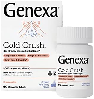 Genexa Cold Crush - 60 Tablets – Multi-Symptom Cough & Cold Remedy - Certified Vegan, Organic, Gluten Free & Non-GMO - Homeopathic Remedies
