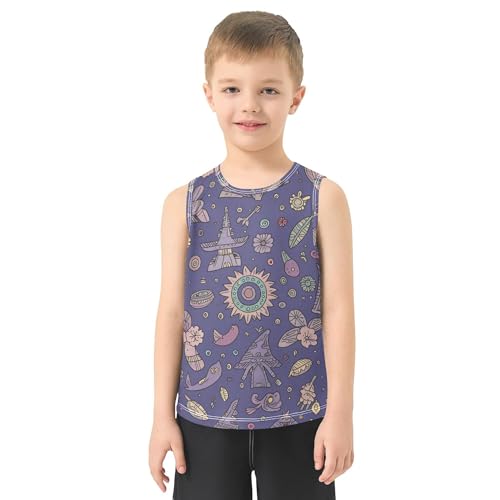 Japanese Theme Tank Tops for Boys Sleeveless Teens Vest Kids Sports Shirts for Beach Swim Work Out 3T2