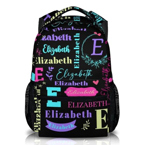Kids Backpack for Boys Girls, Customized 17 Inches School Backpacks, Custom Name Bookbag for Preschool Primary Travel, Black Schoolbag with Adjustable Straps for Children Students