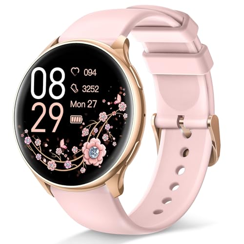 RUXINGX Smartwatch Damen mit Telefonfunktion 1.27" HD Voll Touch Screen, Armbanduhr mit SpO2 Pulsuhr Menstruationszyklus Schlafmonitor Schrittzähler Kalorien Fitness Tracker IP68 iOS Android Rosa