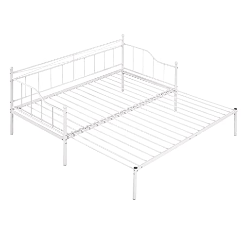 Softsea Twin Size Metal Daybed With Trundle, Heavy Duty Daybed With Pop Up Trundle For Teens Adults Guests, Extendable Daybed Twin To King Size, No Box Spring Needed (White) #TOP4