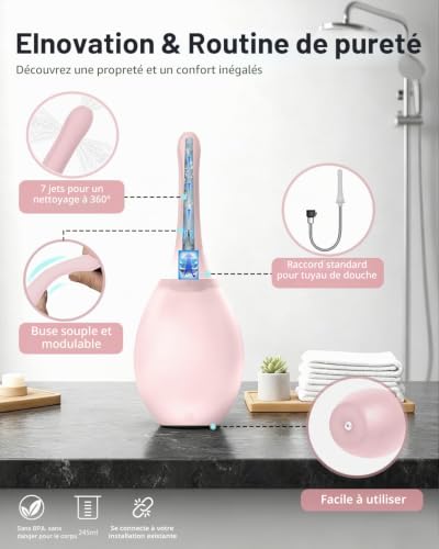 PropoDusche Douche anale Lavement Nettoyage intestinal Femme Monsieur - Douche anale 245 ml Irrigateur Intestinal Anti-retour et filtre Enema Peut être connecté à un tuyau de douche (Rose) – vue 4