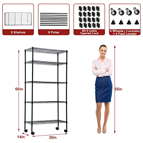 5 Tier Shelf Wire Shelving Unit, Nsf Heavy Duty Wire Shelf Metal Large Storage Shelves Height Adjustable Utility For Garage Kitchen Office Commercial Shelving Steel Layer Shelf - 14"X30"X60", Chrome #TOP2