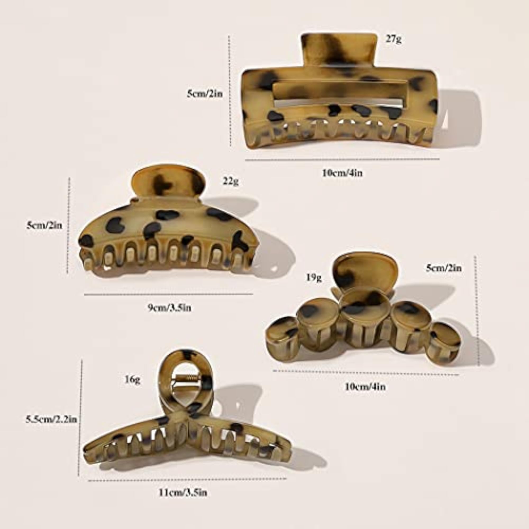 Fashion Hair Claw Clips, Pack of 4 Durable Large Interlocking Teeth