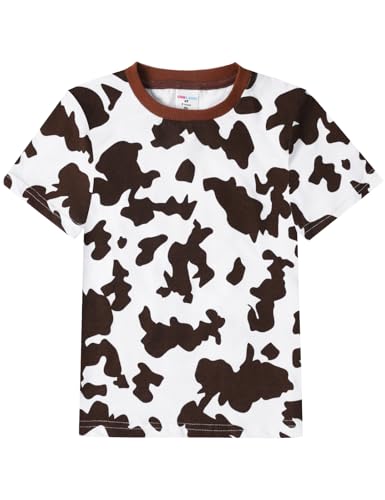 COSLAND Toddler Brown Cow Shirt Kids Halloween Costume Brown and White 4T