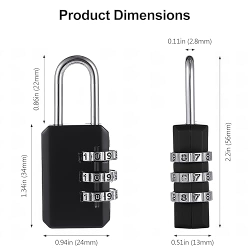 2-Pack Customizable Black Luggage Locks – Set Your Own Combination, Secure Travel Padlocks for Suitcases, Backpacks, and Bags2