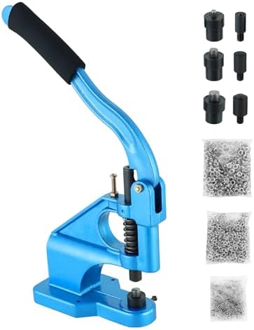 MYFULLY Hand Press Grommet Machine Kit Heavy Duty Industrial Eyelet Grommet Machine Punch Tool Kit Rivet Press Tool with 3 Interchangeable Dies (#0#2#4) and 1500 Silver Grommets (1/4", 3/8", 1/2")