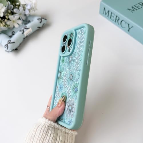 Lovmooful Compatible for iPhone 15 Pro Max Case Aesthetic Cute Color Flower Floral Leaf Design for Girls Women Soft TPU Shockproof More Protective Girly for iPhone 15 Pro Max Case-Blue by Lovmooful - Image 5
