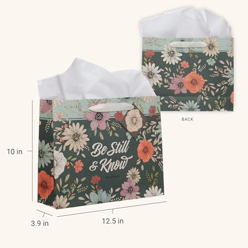 Image of Christian Art Gifts Large Gift Bag with Tissue Paper, Be Still, Teal