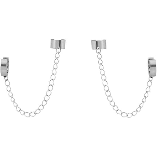 Cartilage Wide Cuff Drop Dangle Small Hoop Earrings for Women Men Boys Punk Hypoallergenic Stainless Steel Clip On Huggie Little Hoops Crawler Climbers Threader Chain Earrings Son