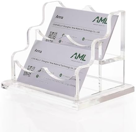 Acrylic Business Card Holder for Desk, 2 Tier Clear Acrylic Business Name Card Display Stand, Desk Accessory Business Name Card Organizer, 150 Card Capacity, (2-Slot)