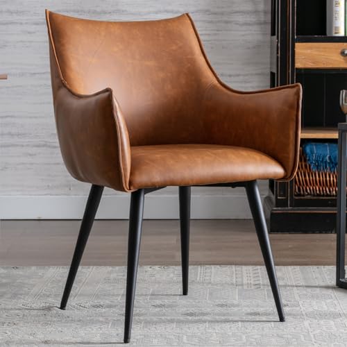 Ya-Home Sillon Lectura Individual de Cuero con Apoyabrazos, Butacas de Salón con Cojin Grueso y Patas de Metal, Silla de Salón para Hogar/Cocina/Cafe,Marrón