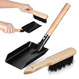 AUTSUPPL Kaminofen Kehrschaufel und Besen Satz mit Holzgriff Miniatur Schaufel und Weiche Bürste für Ofenreinigung und Grill Praktisch für Haushalt und Outdoor Einsatz