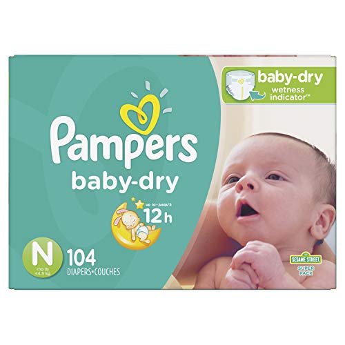 Diapers Size Newborn/Size 0 (< 10 lb), 104 Count - Pampers Baby Dry Disposable Baby Diapers, Super Pack